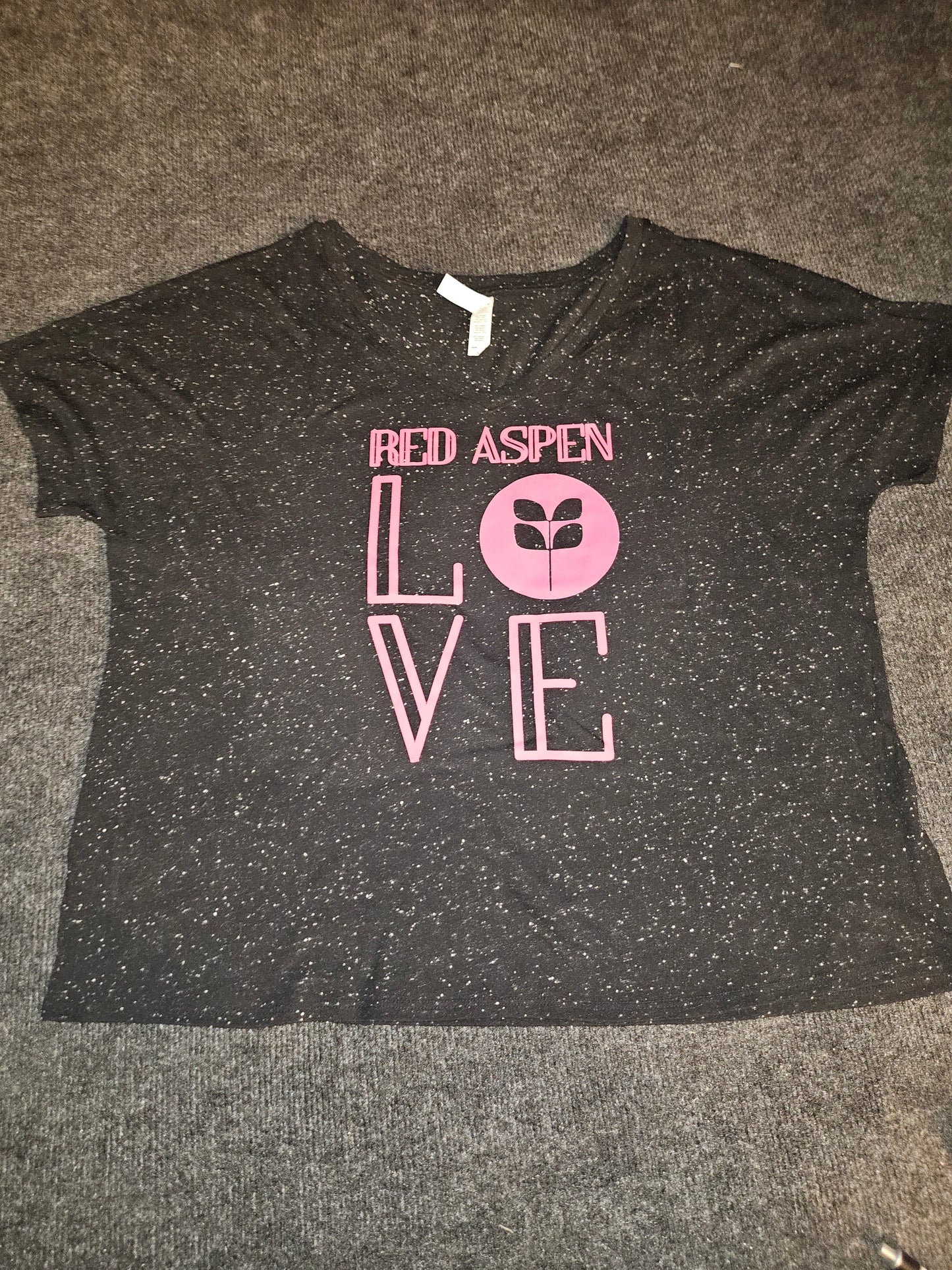 203FV Ladies Vneck - Blk/white Fleck - Large - RA LOVE DTF logo