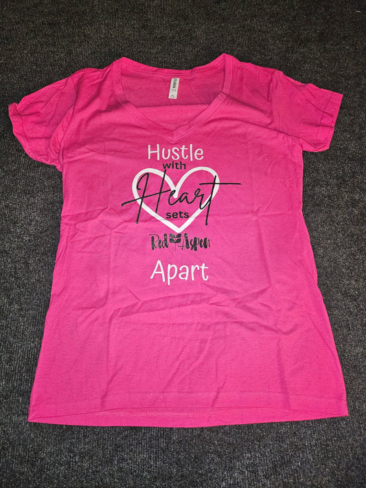 214 Fuchsia Ladies XL Glitter DTF Hustle with Heart logo