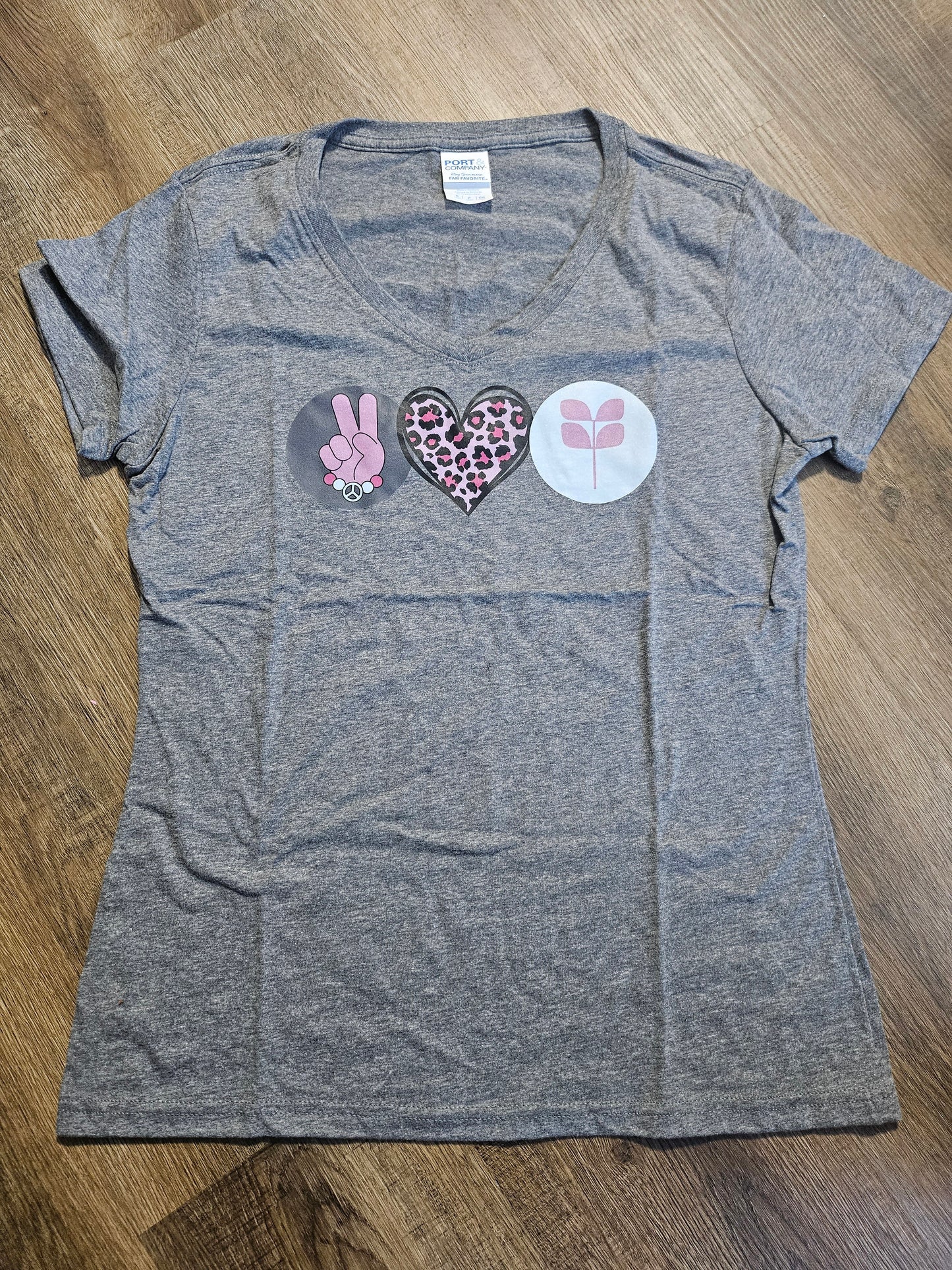 Ladies Small Vneck - DTF Peace/Love/RA logo
