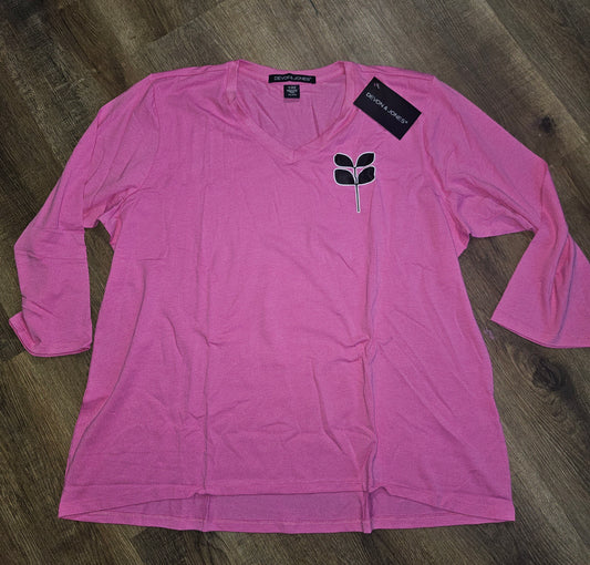 Ladies 3XL  - Devon & Jones Vneck - Charity Pink with DTF Aspen leaf