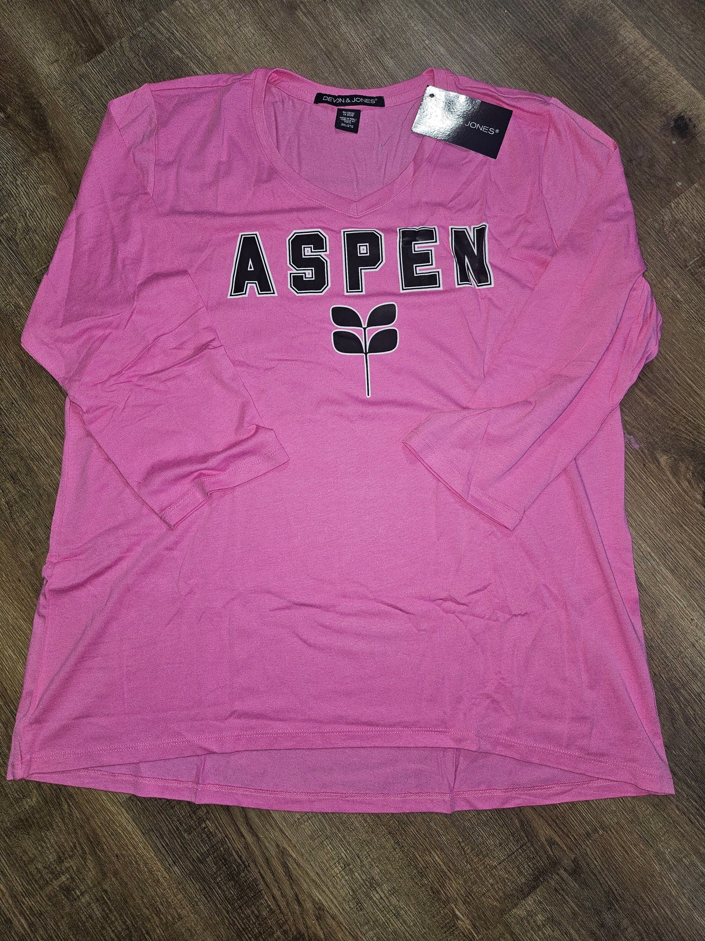 Ladies 2XL  - Devon & Jones Vneck - Charity Pink with DTF ASPEN logo