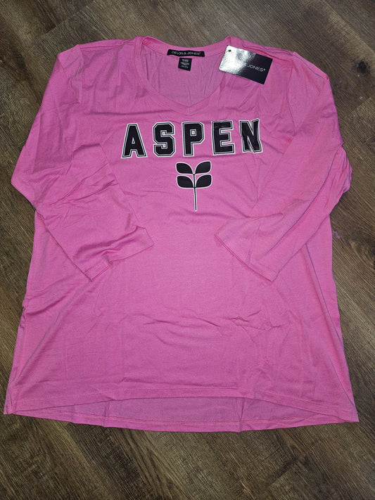 Ladies 2XL  - Devon & Jones Vneck - Charity Pink with DTF ASPEN logo