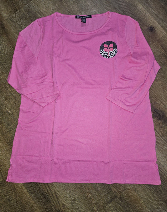 Ladies 2XL  - Devon & Jones - Charity Pink with Glitter DTF Leopard Logo