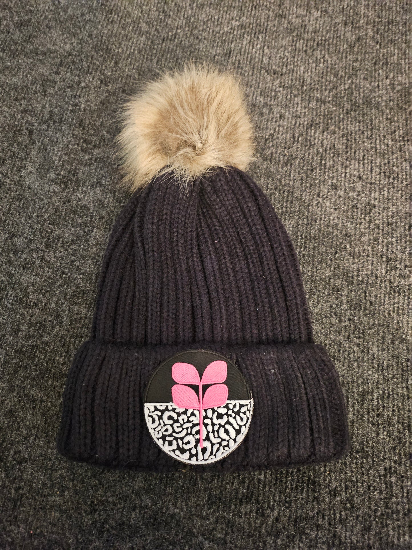 #5 POM POM BEANIE WITH EMBROIDERED PATCH