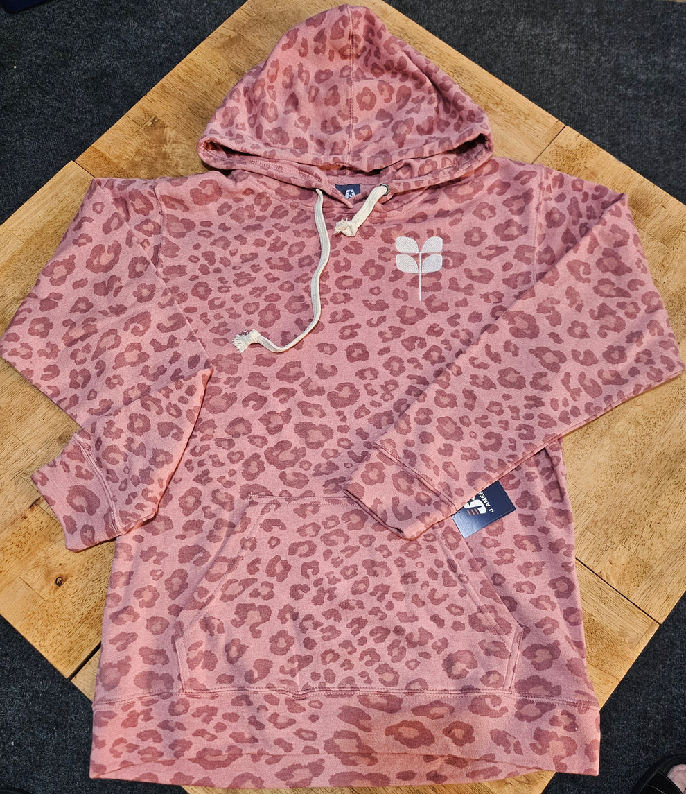 XL Leopard print Dusty Rose Hoodie with embroidered Aspen Leaf – Dream ...