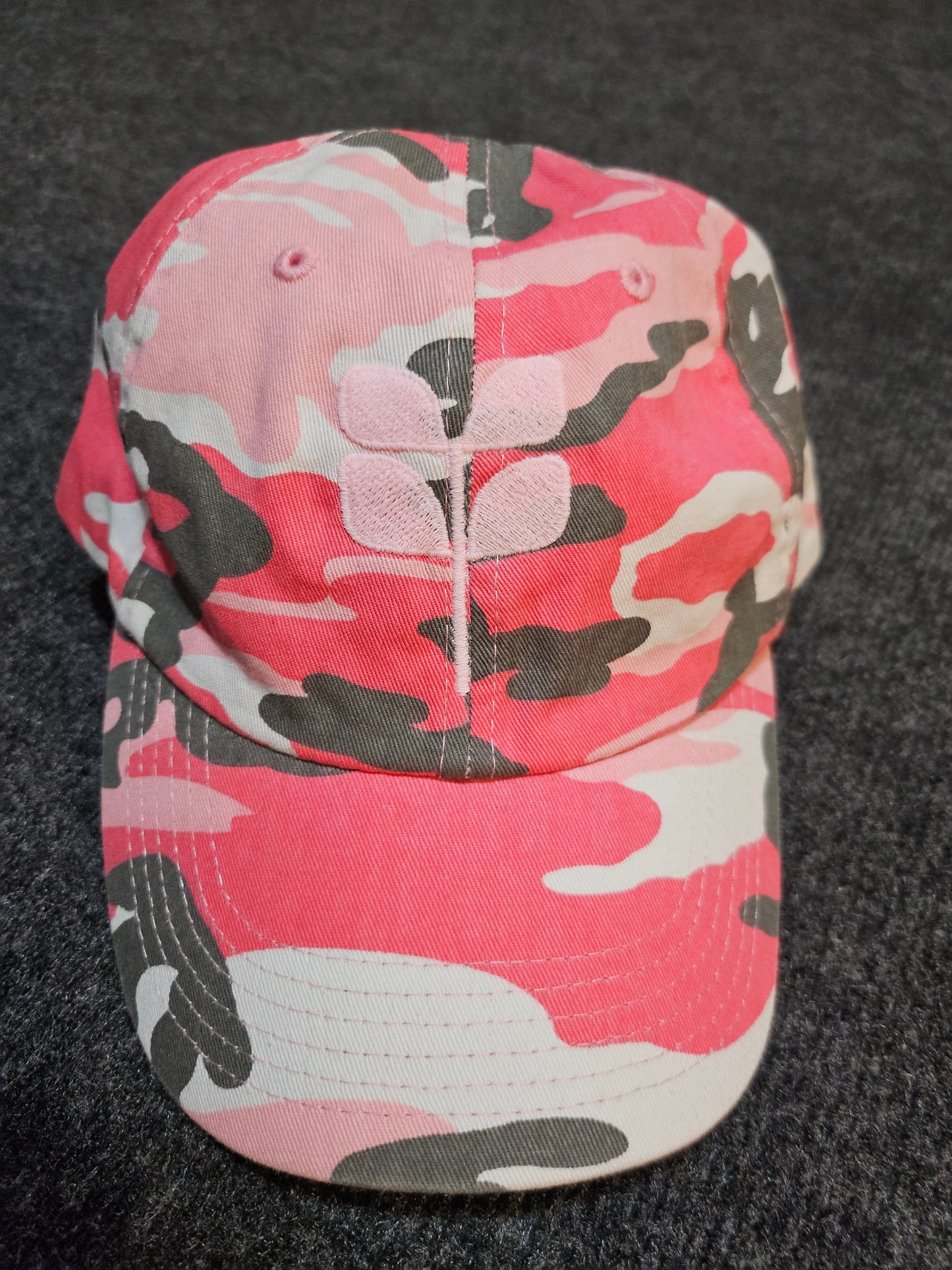 Pink Camo cap - Light pink embroidered aspen leaf - NEW GLOW IN THE DARK THREAD