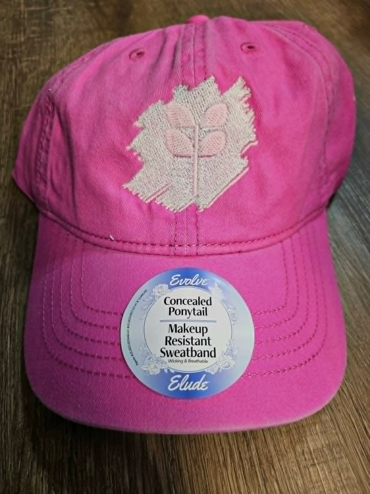 Pink concealed pony cap - Light pink embroidered aspen leaf - NEW GLOW IN THE DARK THREAD