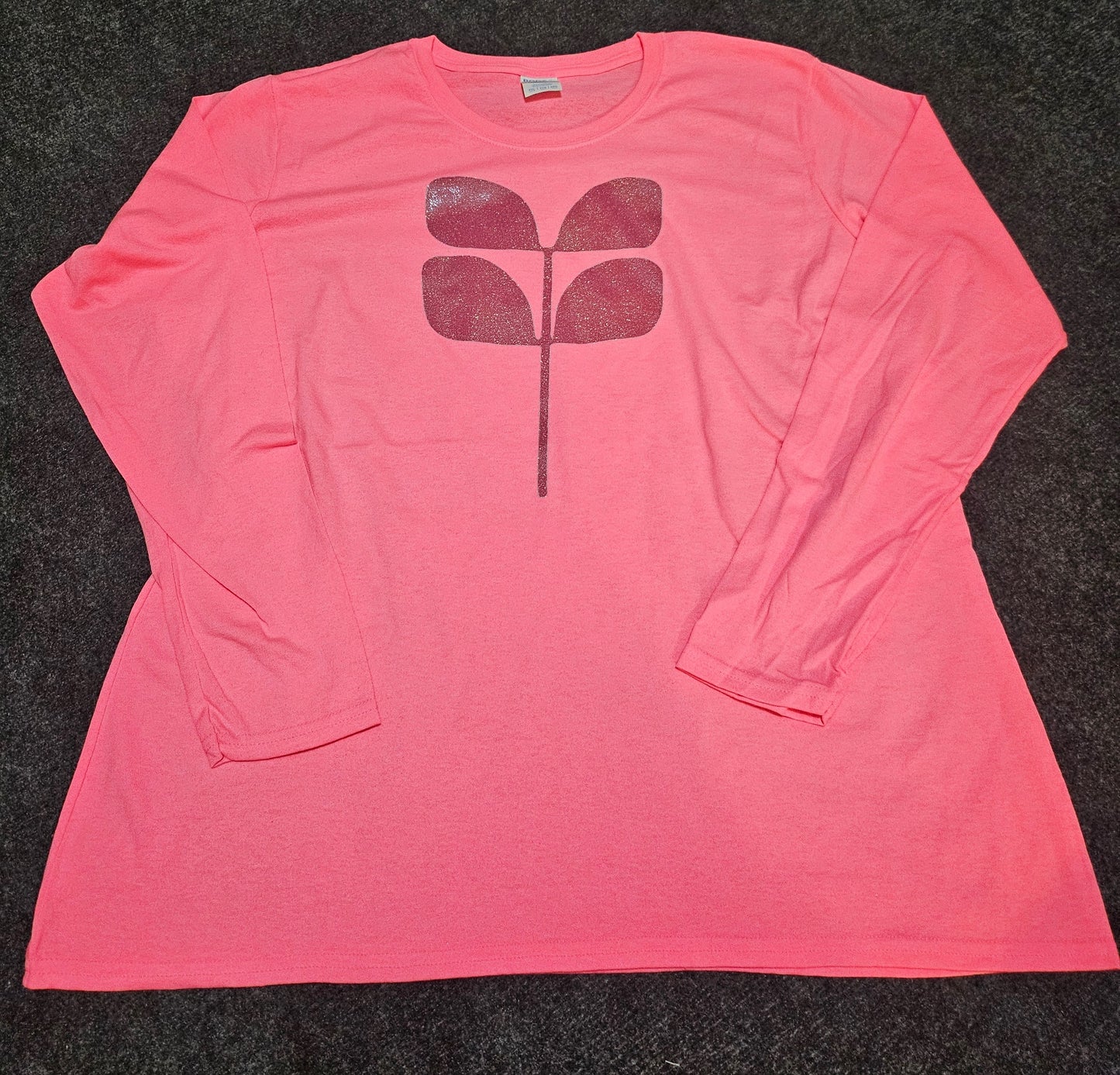 PORT AND CO. LS TEE -LADIES 2XL -TRUE TO SIZE - GLITTER DTF ASPEN LEAF