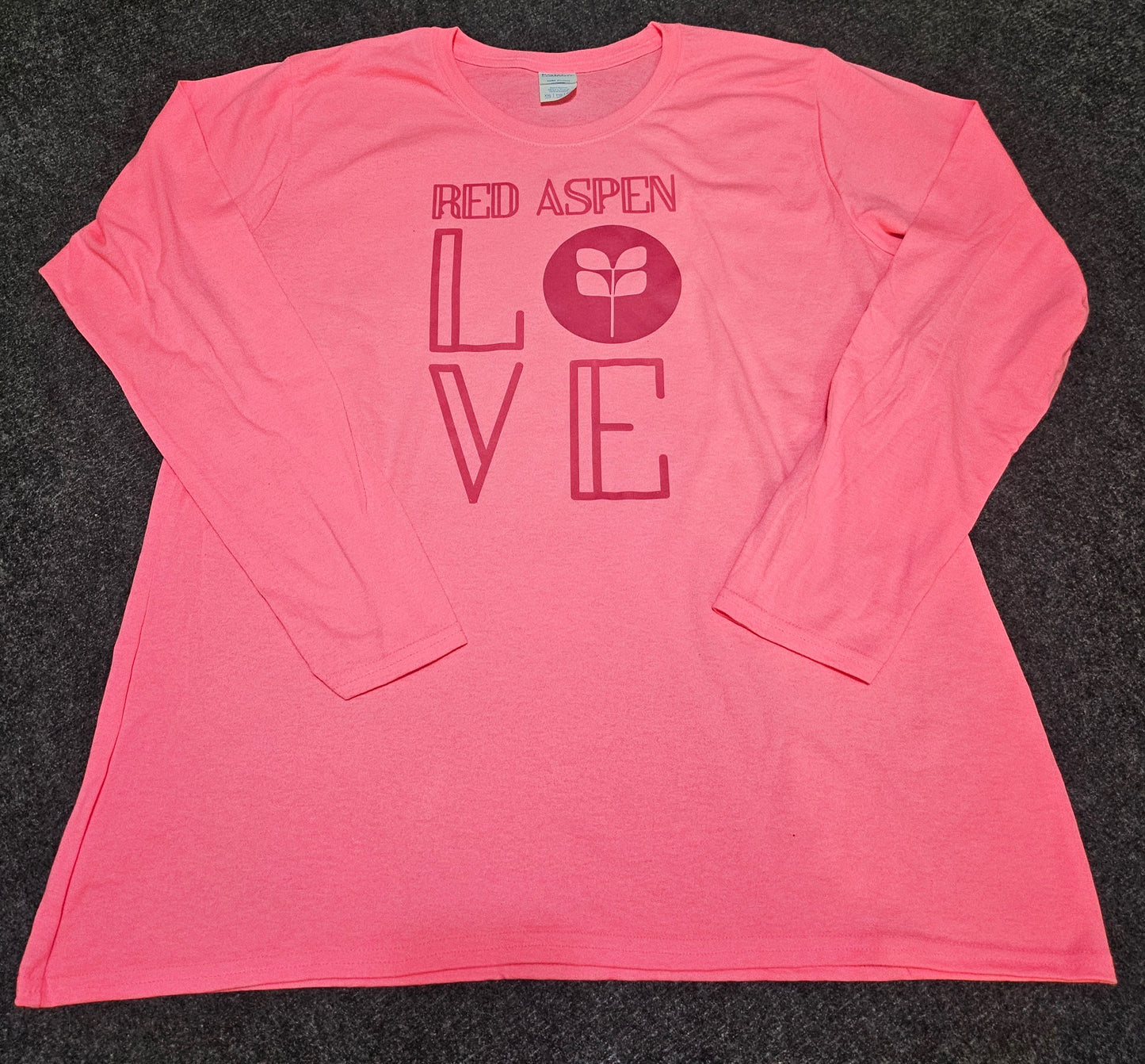 PORT AND CO. LS TEE -LADIES 2XL -TRUE TO SIZE - DTF RA LOVE LOGO
