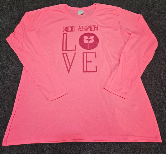 PORT AND CO. LS TEE -LADIES 2XL -TRUE TO SIZE - DTF RA LOVE LOGO